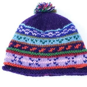 Ganesh Nimal 100% Wool Winter Hat Nepal Purple Adult Multicolor, Beanie Top